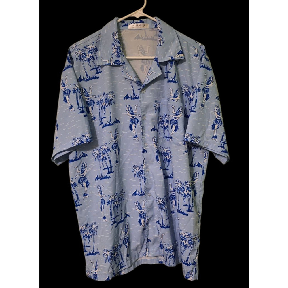 Men's Unbranded Light Blue Hawaiian Hula Girl Casual Button Down Shirt‎ L Resort